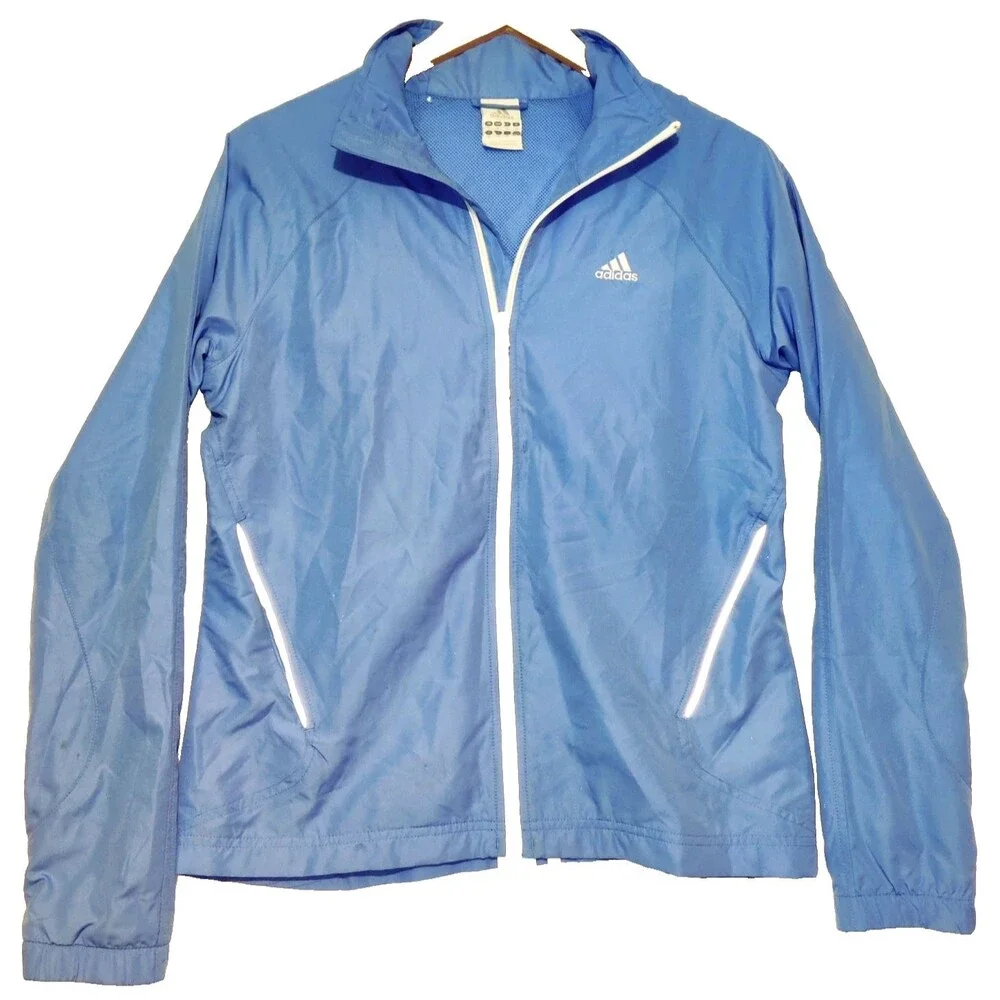 Vintage Y2K Adidas Women's Windbreaker Zip Up Light Weight Blue Size:M